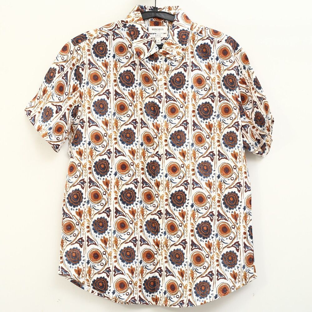 Bonobos Riviera Linen Short Sleeve Men's Shirt Abstract Floral Print XXL 287098